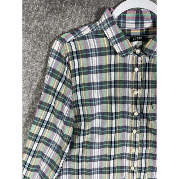 J Crew Long Sleeve Plaid Popover 3/4 Button Shirt Womens Size Medium Pocket - Picture 5 of 14